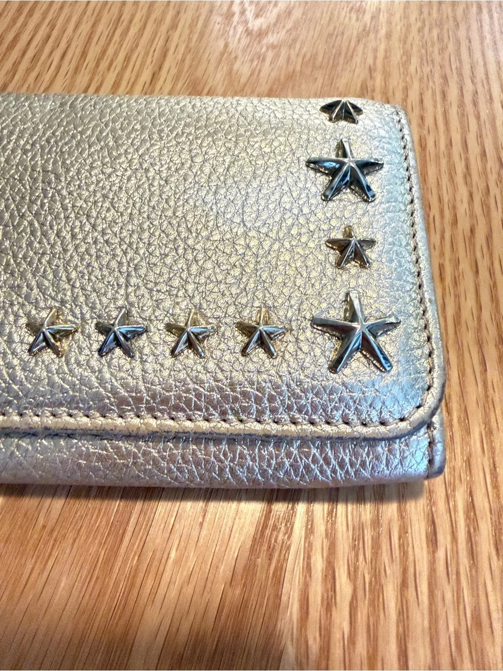 Authentic Jimmy Choo Nino Silver Metallic Leather Star Stud Wallet